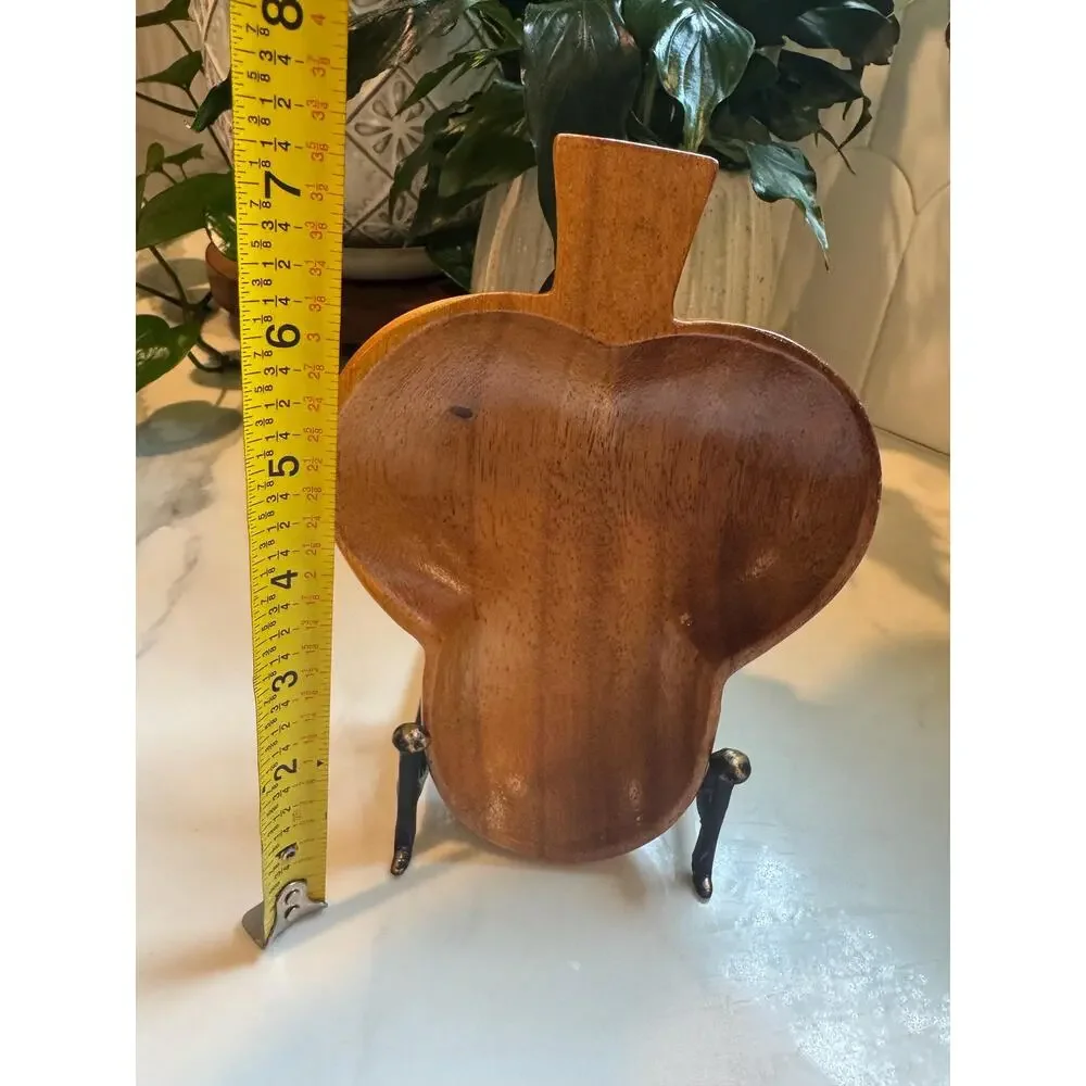 Vintage Monkey Pod Teak Wood Clover Dish - Midcentury Trinket or Serving Tray